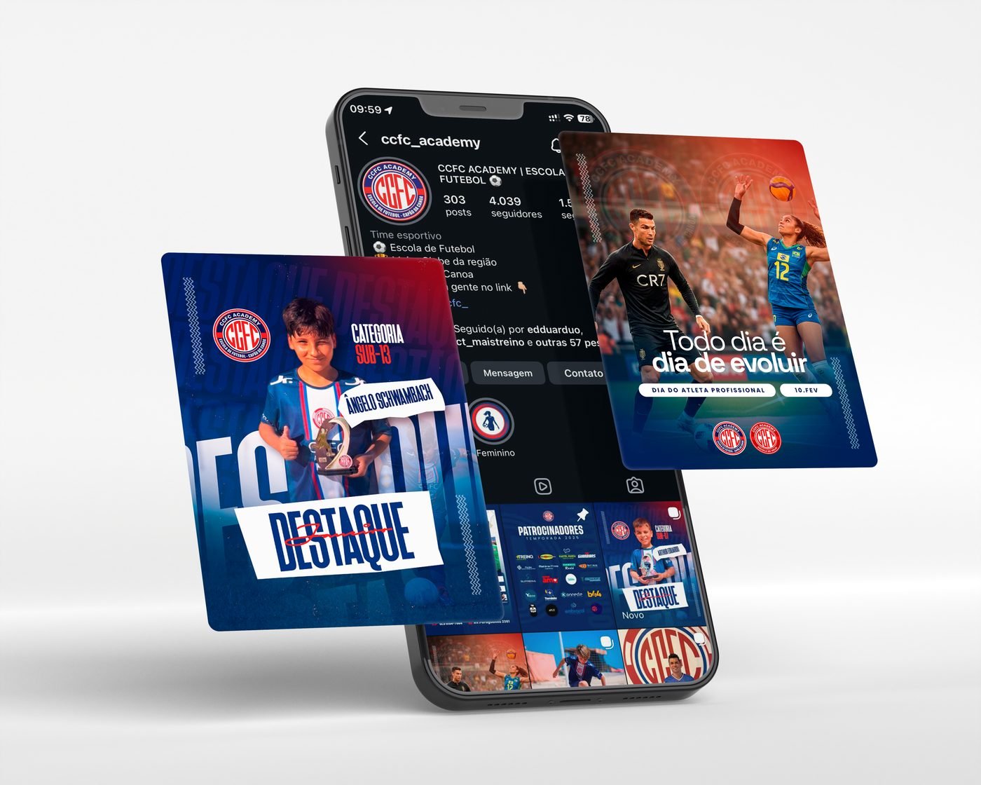 Social media da CCFC Academy, escola de futebol